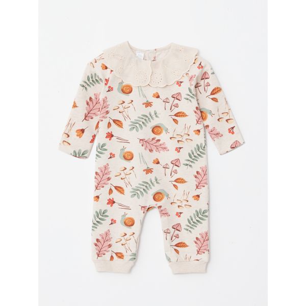 Bebe Collar Long Sleeve Patterned Baby Girl Jumpsuit