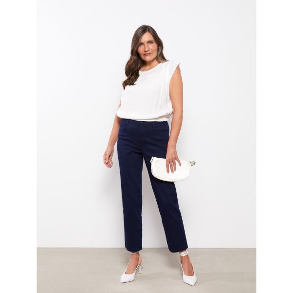 Standard Fit Regular Pocket Detailed Gabardine Women's Trousers