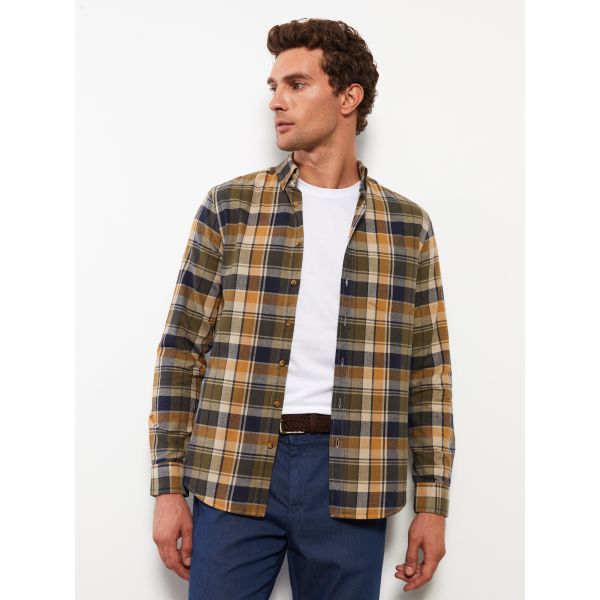 Regular Fit Long Sleeve Plaid Men's Shirt