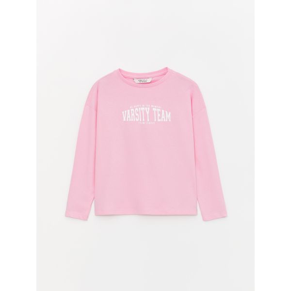 Crew Neck Printed Long Sleeve Girl T-shirt