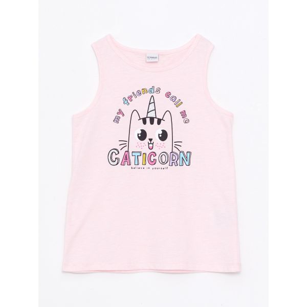 Crew Neck Printed Girl's Undershirt