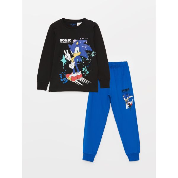 Crew Neck Sonic Printed Long Sleeve Boys Pajamas Set