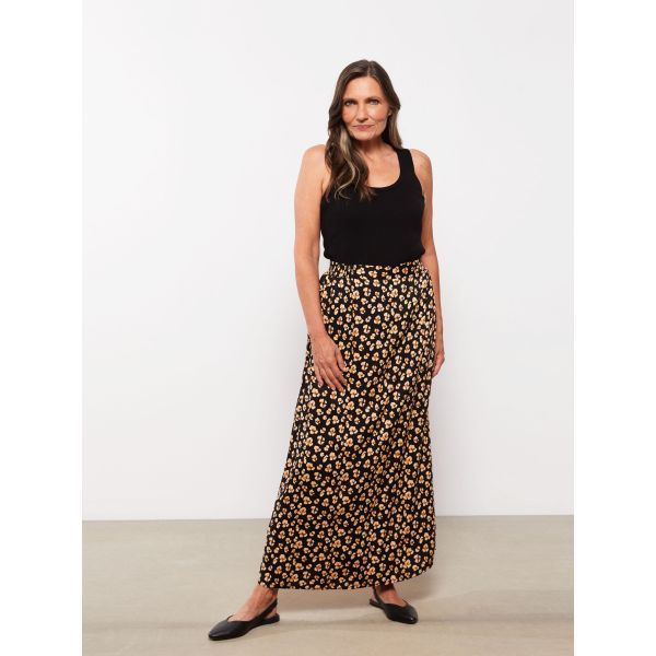 Elastic Waist Patterned Viscose Women's Skirt