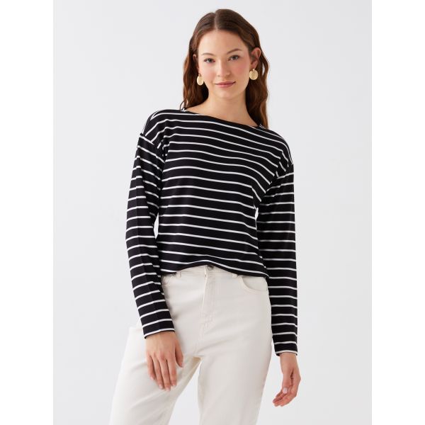 Crew Neck Striped Long Sleeve Women's T-shirt