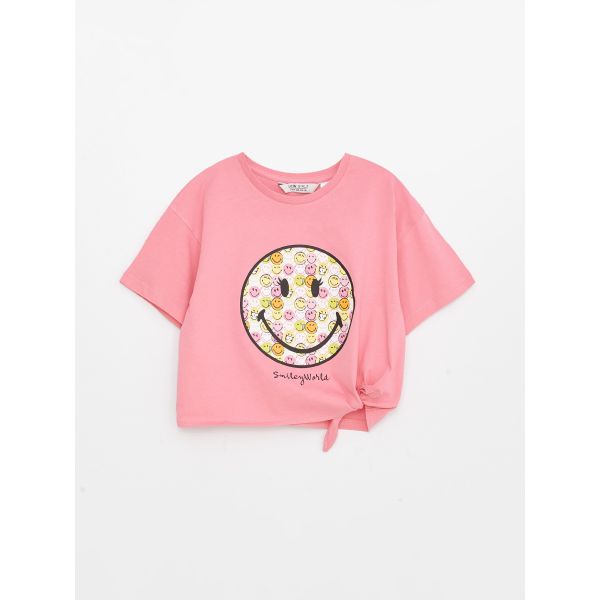 Crew Neck SmileyWorld Printed Short Sleeve Girls T-Shirt