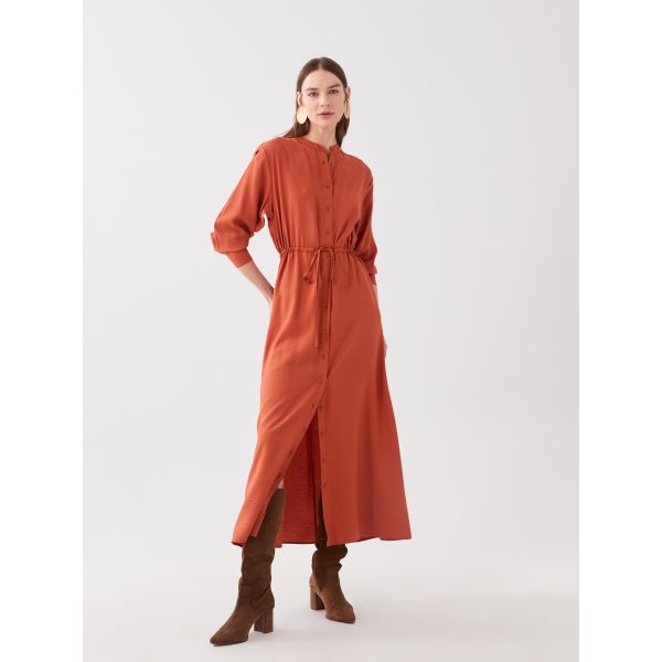 Grandad Collar Long Sleeved Women's Shirt Dress