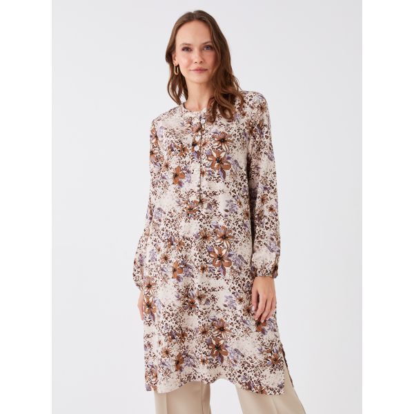 Crew Neck Flower Long Sleeve Women's Tunic