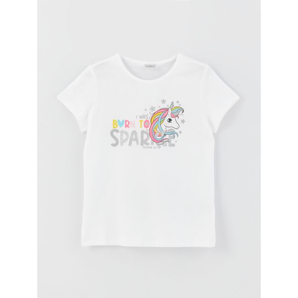 Crew Neck Printed Short Sleeve Girl T-shirt