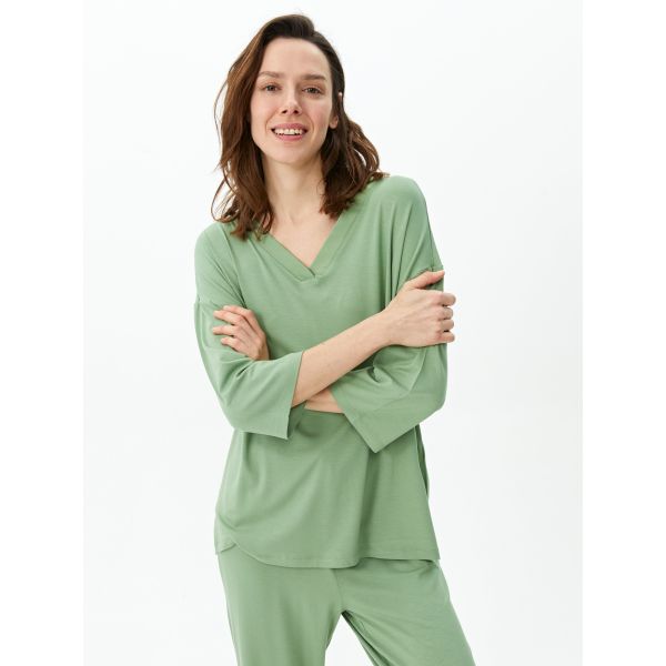 V-Neck Plain Women's Pajamas Set