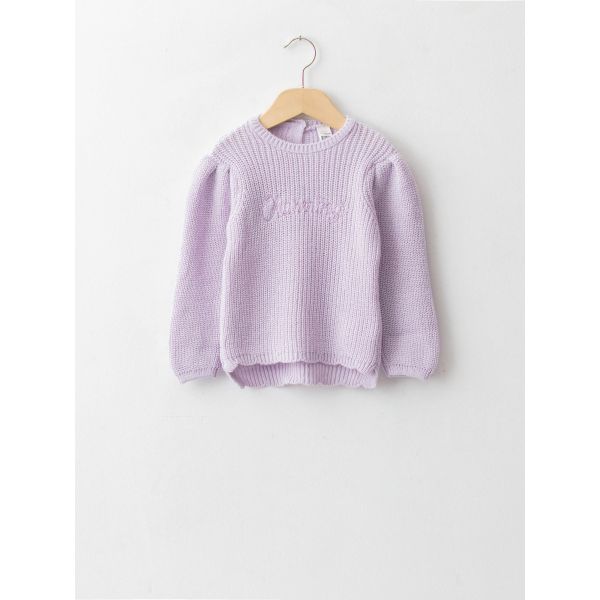 Crew Neck Long Sleeve Embroidery Detailed Baby Girl Knitwear Sweater