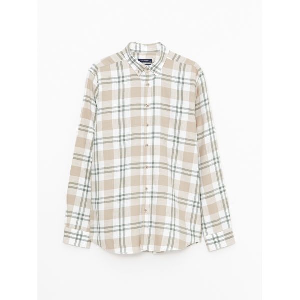 Regular Fit Long Sleeve Plaid Men's Shirt