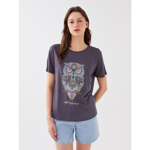 Women's Crew Neck Printed Short Sleeve T-Shirt