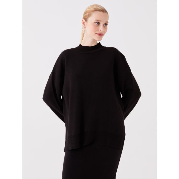 Half Turtleneck Plain Long Sleeve Oversize Women's Knitwear Sweater