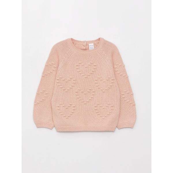 Crew Neck Patterned Baby Girl Knitwear Sweater