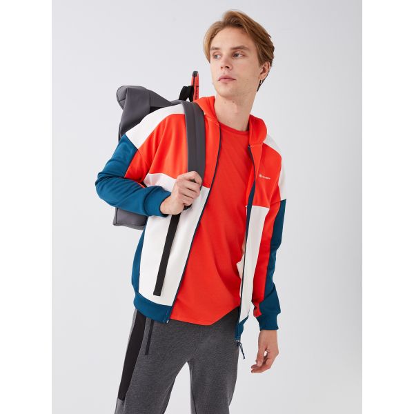 Hooded Long Sleeve Color Block Men's Sports Cardigan