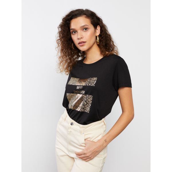 Crew Neck Printed Short Sleeve Women's T-shirt