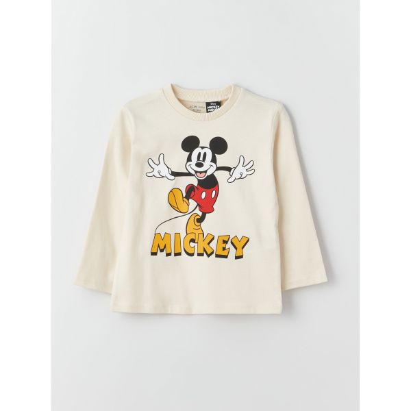 Crew Neck Long Sleeve Mickey Mouse Printed Baby Boy T-Shirt