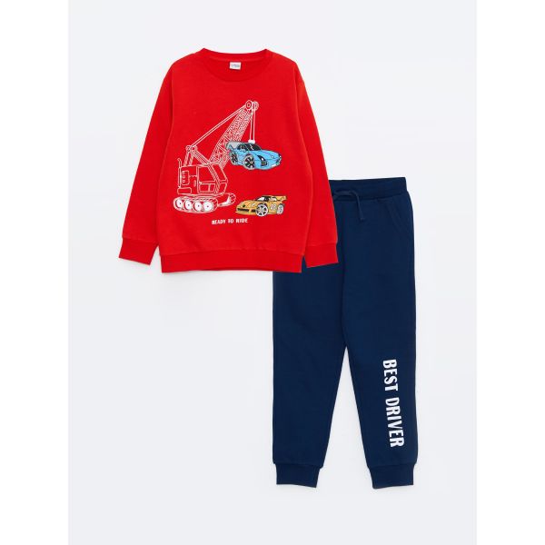 Crew Neck Printed Long Sleeve Boy Sweatshirt and Sweatpants