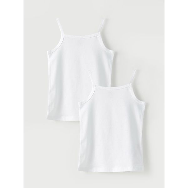 Square Neck Strappy Basic Cotton Baby Girl Singlet 2-Pack