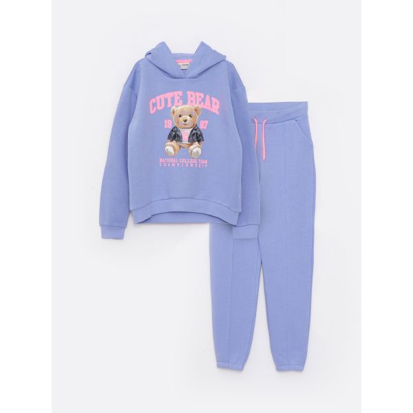 Hooded Printed Long Sleeve Girl Sweatshirt and Sweatpants