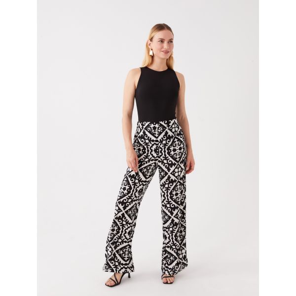 Women's Elastic Waist Patterned Palazzo Trousers