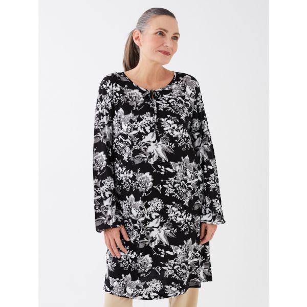 Tie Collar Floral Long Sleeve Women's Tunic