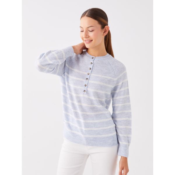 Grandad Collar Striped Long Sleeve Women's Tricot Jumper