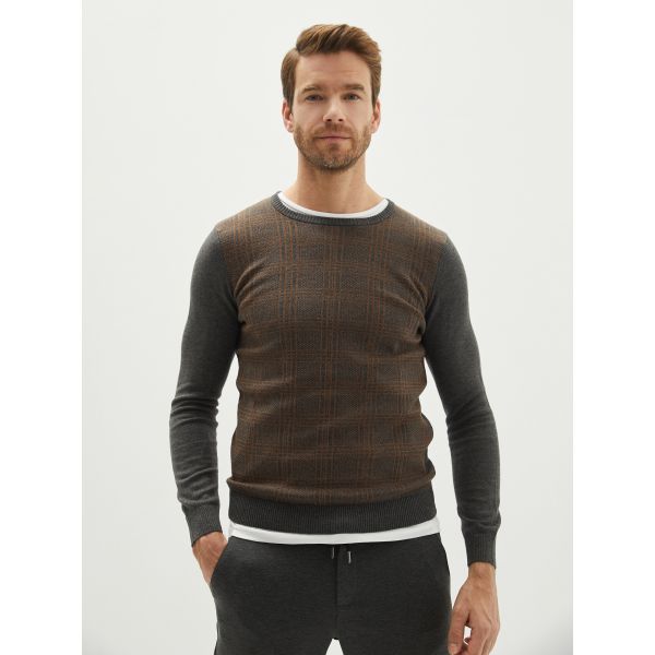 Crew Neck Long Sleeve Men's Tricot Sweater