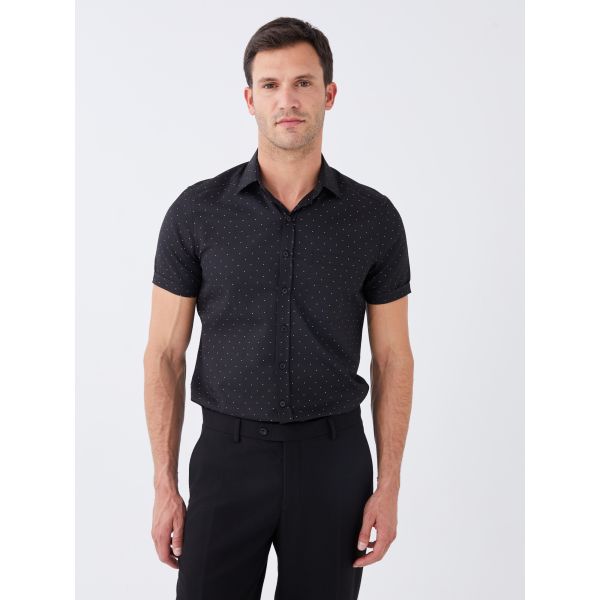 lim Fit Short Sleeve Patterned Men's Shirt