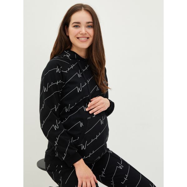 Printed Long-Sleeve Maternity Hoodie