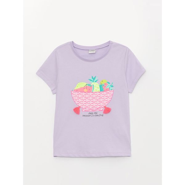 Crew Neck Printed Short Sleeve Girl T-shirt