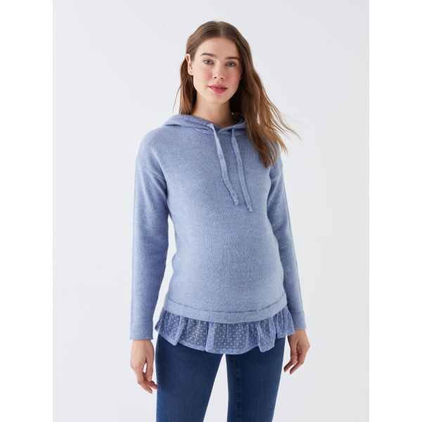 Hooded Plain Long Sleeve Maternity Knitwear Sweater