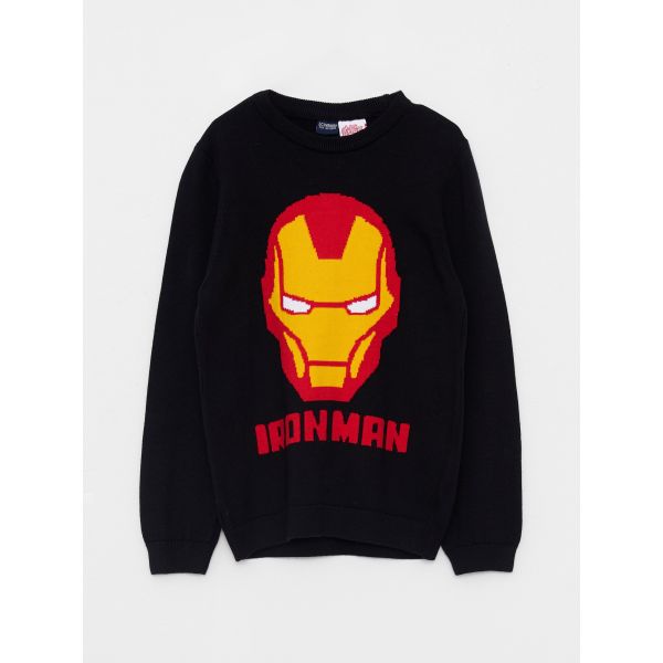 Crew Neck Iron Man Printed Long Sleeve Boy Knitwear Sweater