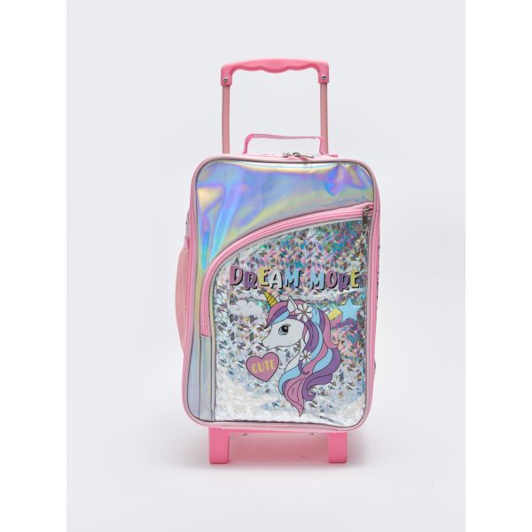 Printed Girl's Suitcase with Pull Mechanism