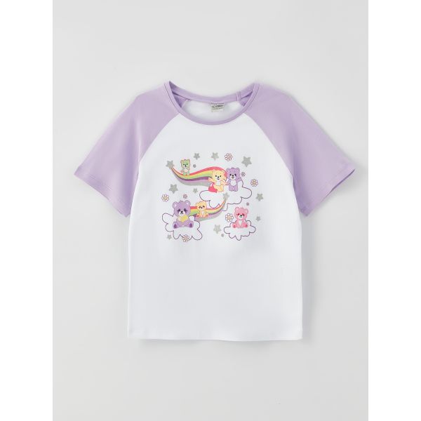 Crew Neck Printed Short Sleeve Girl T-shirt