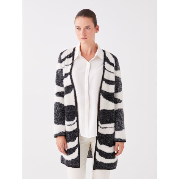 Shawl Neck Patterned Long Sleeve Women's Tricot Cardigan