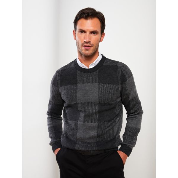 Crew Neck Long Sleeve Men's Tricot Sweater