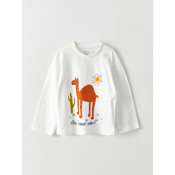 Crew Neck Long Sleeve Printed Cotton Baby Boy T-shirt