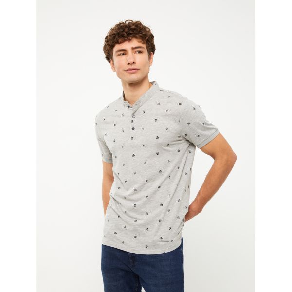 Grandad Collar Short Sleeve Patterned Men's T-Shirt