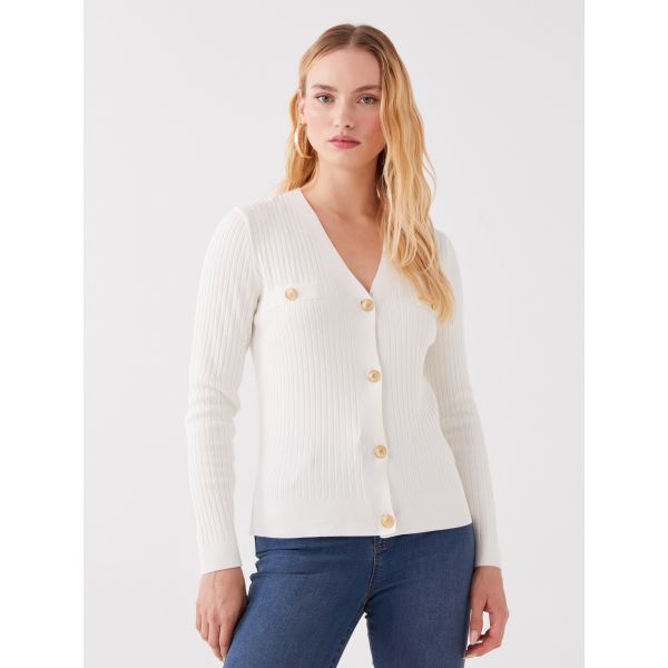 V Neck Regular Long Sleeve Women's Tricot Cardigan