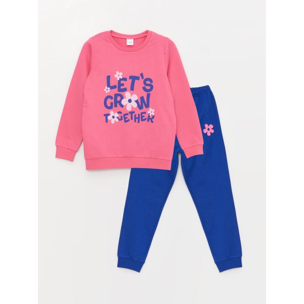 Crew Neck Printed Long Sleeve Girl Pajama Set