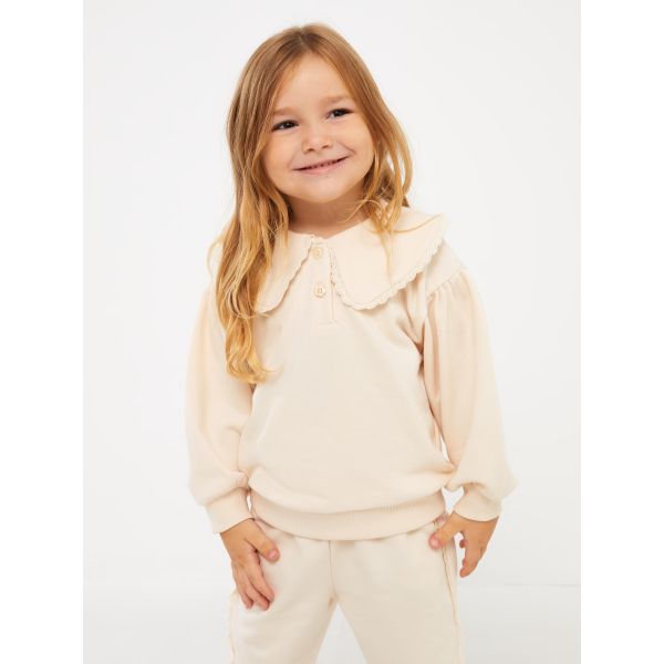 Bebe Collar Baby Girl Sweatshirt and Trousers 2-Piece Set