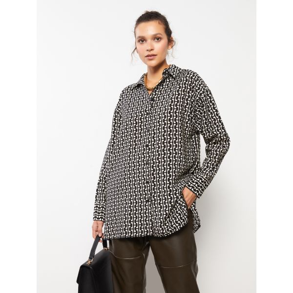 Long Sleeve Oversize Women's Shirt with Button Closure in Front