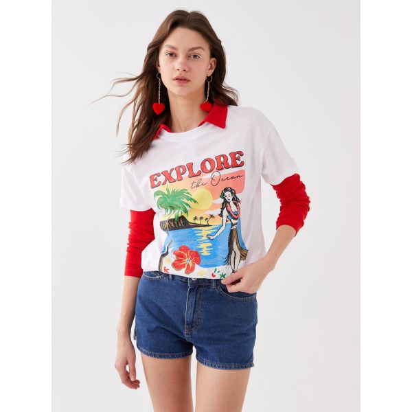 Women's Crew Neck Printed Short Sleeve T-Shirt