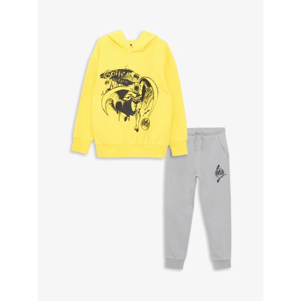 Hooded Batman Printed Long Sleeve Boy Sweatshirt and Sweatpants