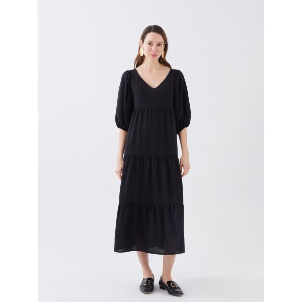 V-Neck Straight Balloon Sleeve Women's Dress