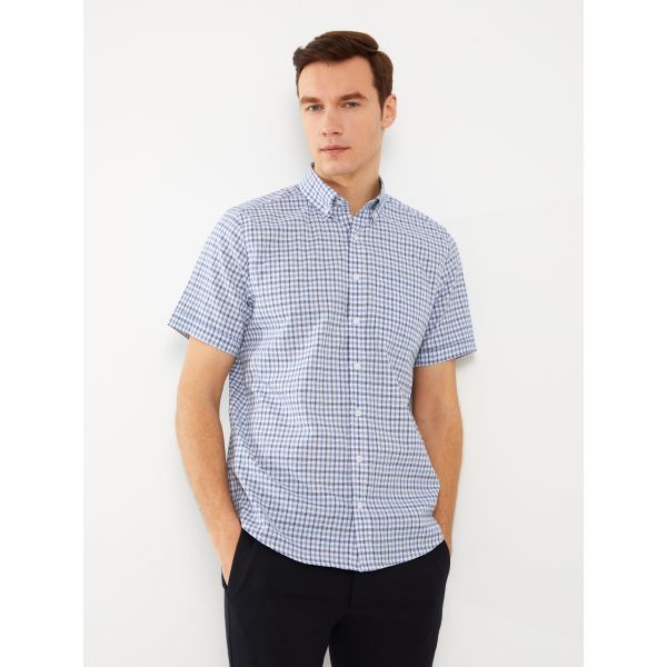 Regular Fit Short Sleeve Plaid Oxford Men's Shirt