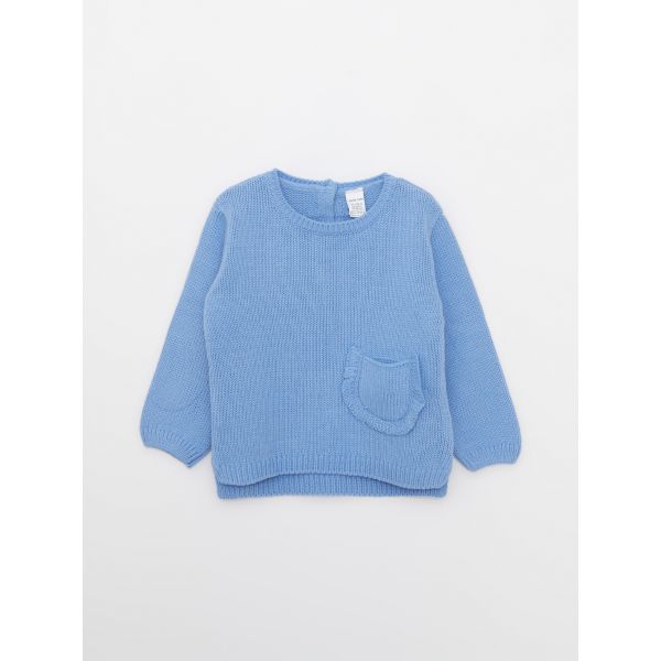 Crew Neck Long Sleeve Basic Baby Girl Tricot Sweater