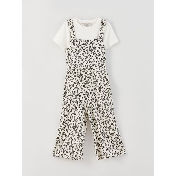 Patterned Girl Jumpsuit and T-Shirt