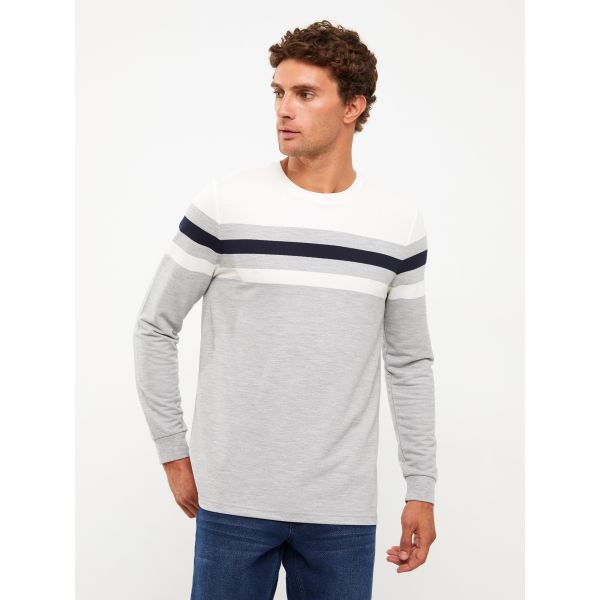 Crew Neck Long Sleeve Striped Men's Sweatshirt